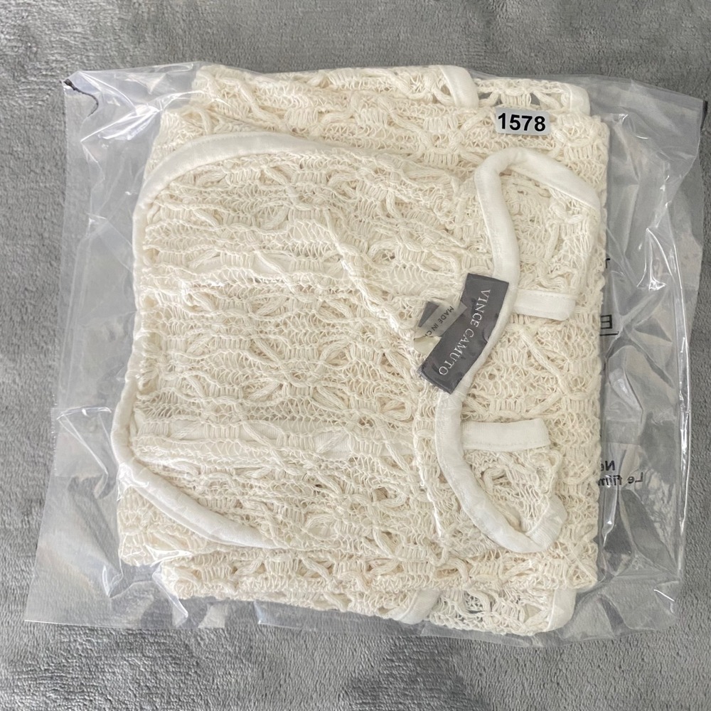Vince Camuto Lace Tank Top Womens L Cream Crochet Scoop Neck High Low Hem Boho - Picture 6 of 6
